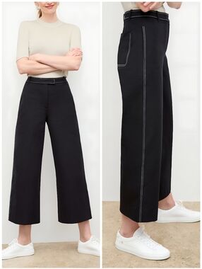 M.M. Lafleur Black Contrast Stitch Cropped Abby Jean Pants, 12